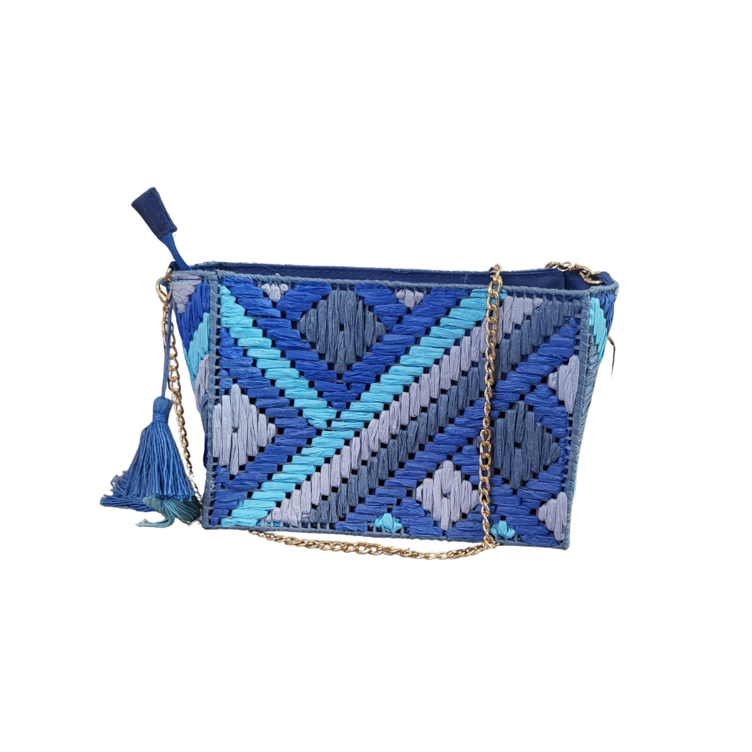 Pochette in rafia blu