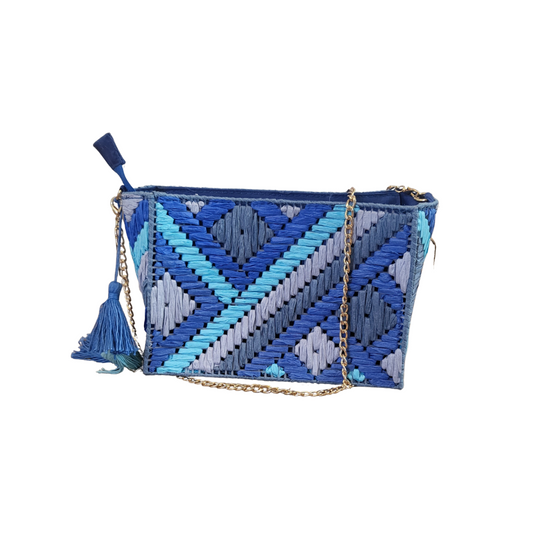 Pochette in rafia blu