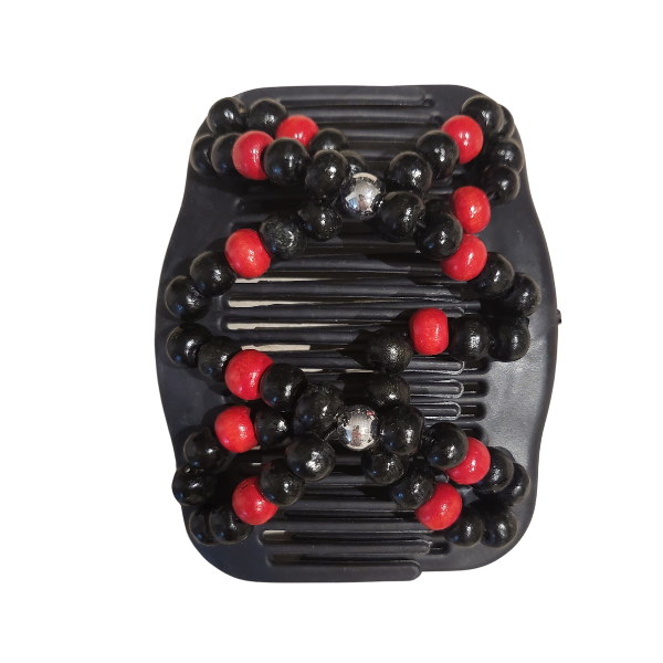 PETTININO PER CAPELLI - perline nere e rosse